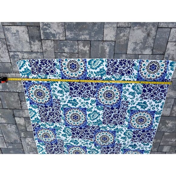 Outdoor Blue & White Floral Block Print Umbrella Tablecloth W Zip Opening 82x60 - Picture 10 of 13